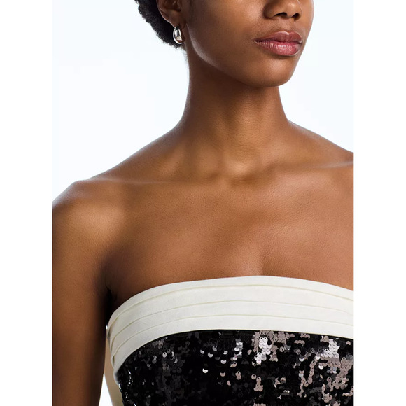 Alice and Olivia Women Sibella Sequin Bow Strapless Dress Black/White Size 10 - Picture 4 of 8